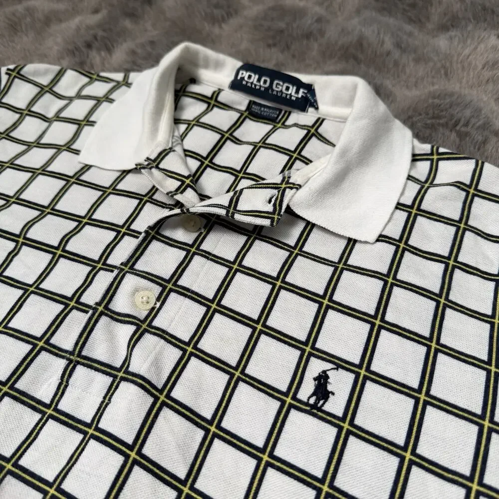 Polo Golf Ralph Lauren Men’s White Polo Shirt Checkered Size Small 90’s Vintage
